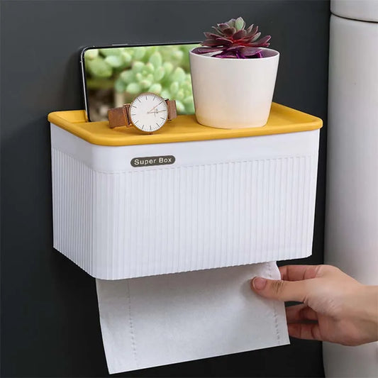 Wall-Mount Waterproof Toilet Paper Holder With Storage Tray